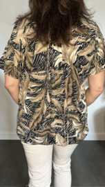 Ballon shirt met elastiek Jungle leaves taupe
