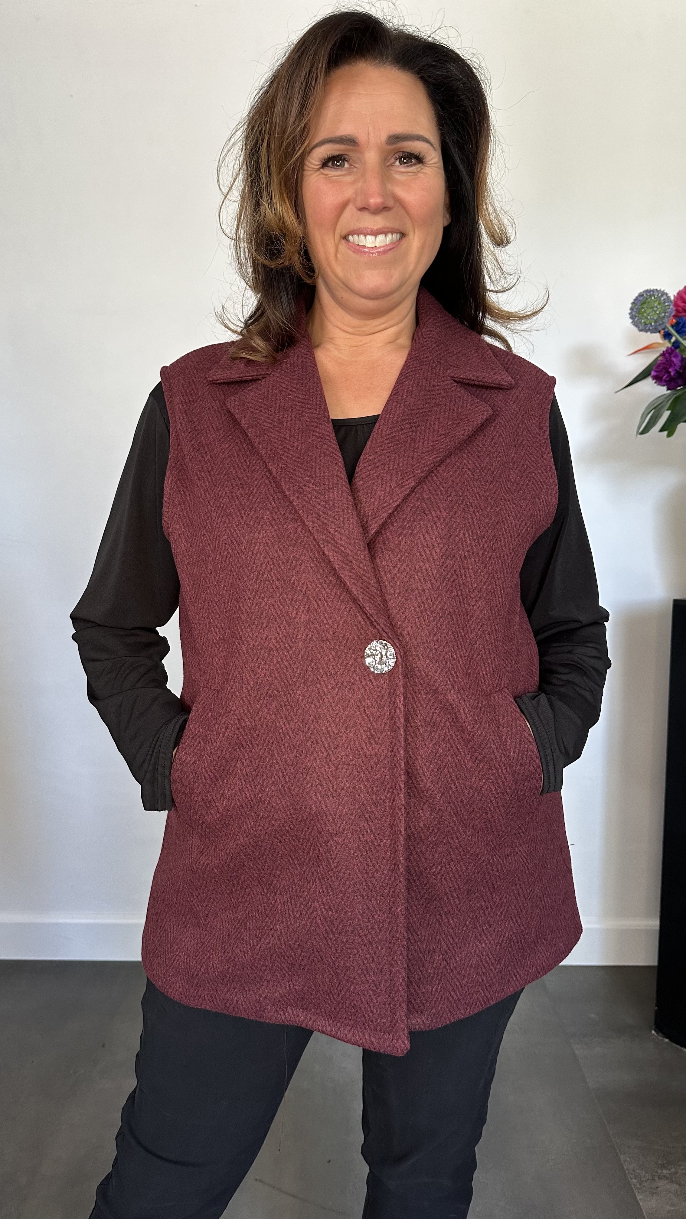 Gilet Jenny visgraad bordeaux