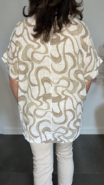 Linnenlook shirt Waves wit/ zand