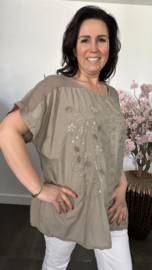 Blouse Irma broderie/ glitter Taupe