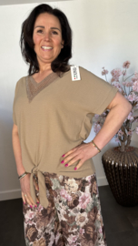 Top met knoop Sparkle Taupe