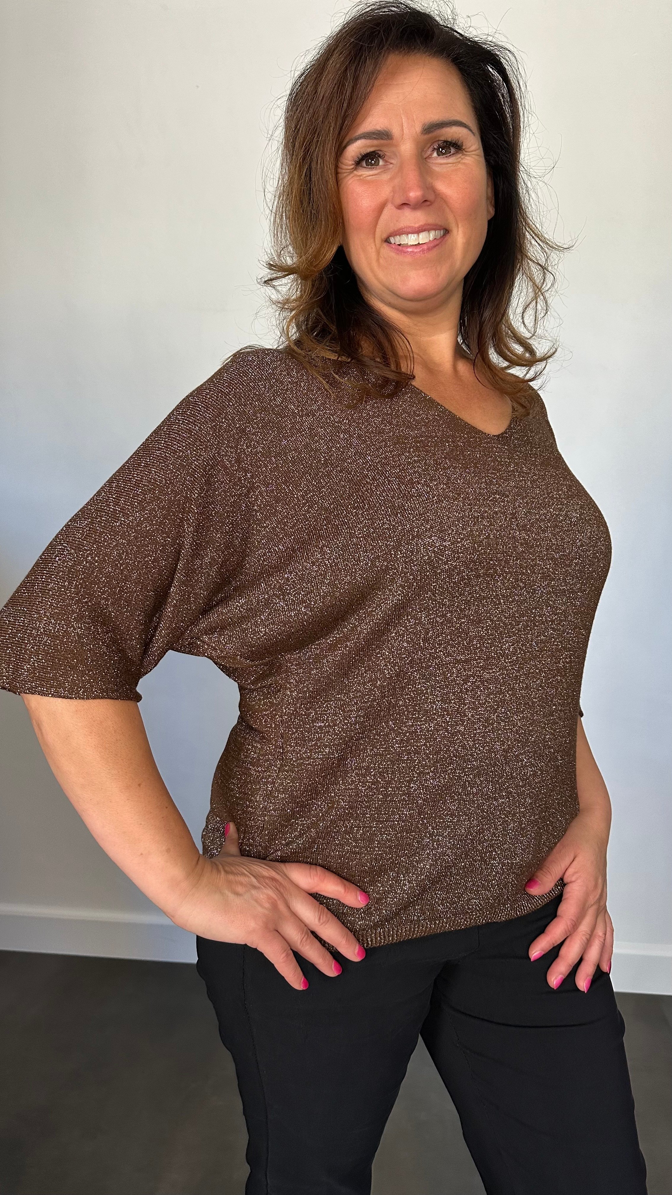 Trui silver sparkle donker bruin