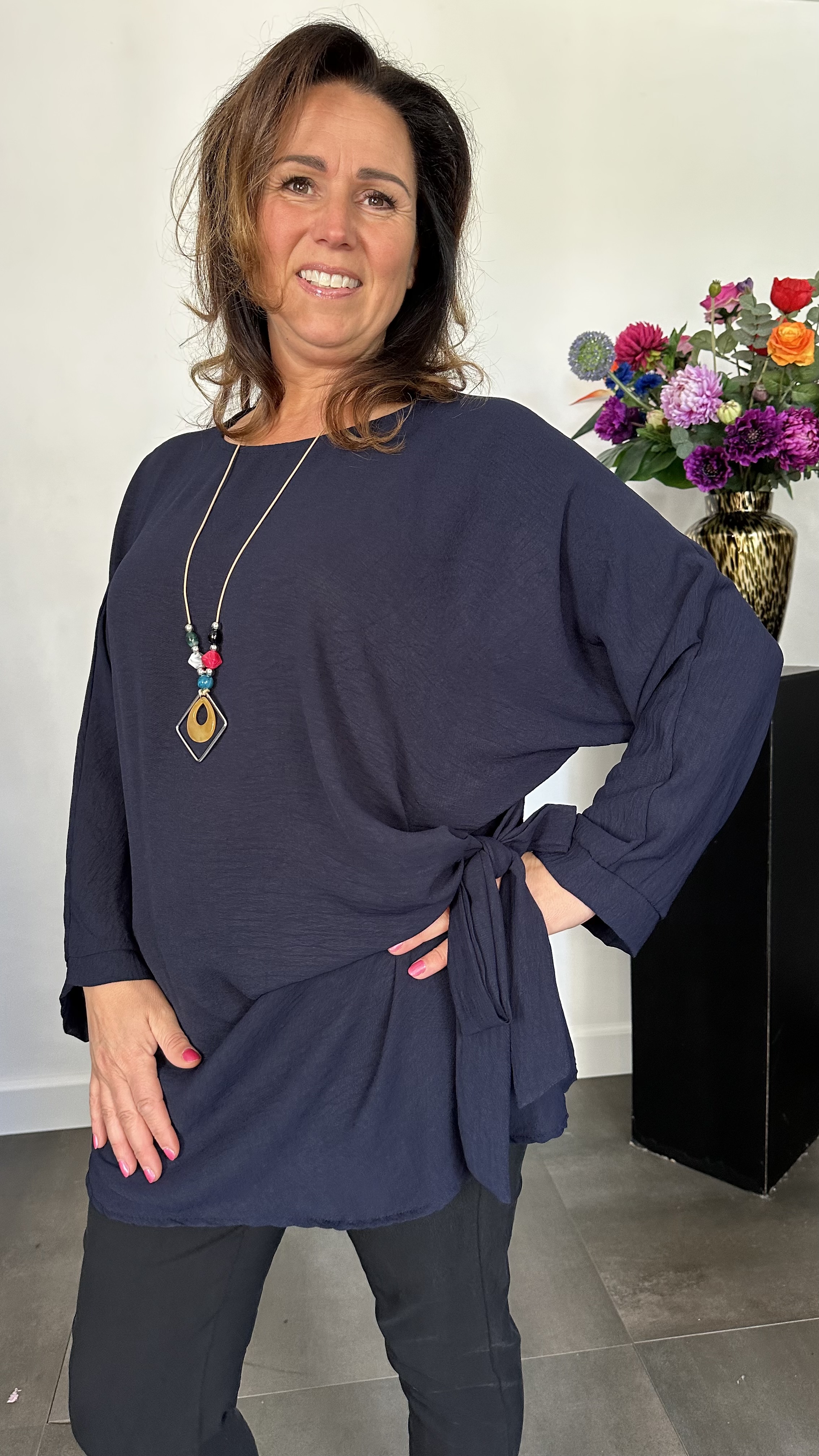 Shirt met strik Reza marine