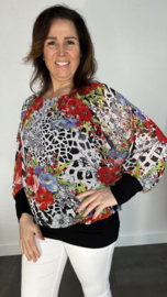 Blouse met boord panter flower zwart