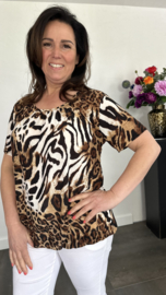 Ballon shirt met elastiek panter/tijger bruin (+size)