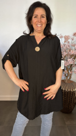 Blouse Linda linnenlook Zwart