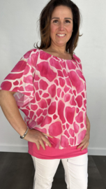 Blouse met boord giraffe fuchsia