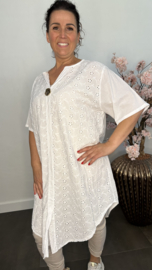 Broderie tuniek met knoop Wit