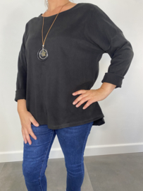 Velvet sweater Coco met ketting zwart