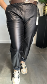 Lederlook broek met riem Zwart