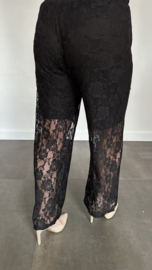 Kanten broek lacey met wijde pijp zwart