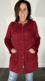 Fluffy vest met knoopsluiting bordeaux