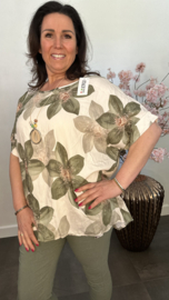 Gebloemd shirt Vera met ketting Army
