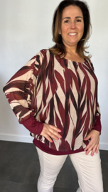 Blouse met boord lange mouw +Size Extra Bamboe bordeaux