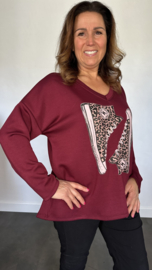 Sweater glitter gymp wijnrood