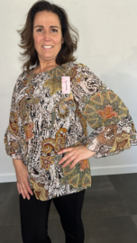 Blouse met gesmokte band paisley zwart/geel /stone