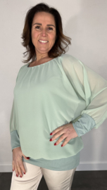 Blouse met boord lange mouw licht groen