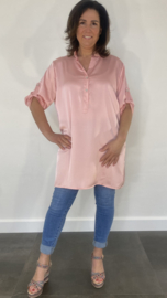 Lange blouse satijn look roze SALE