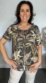 Ballon shirt met elastiek Jungle leaves taupe