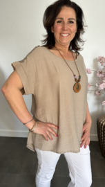 Shirt Nora kant +ketting Taupe