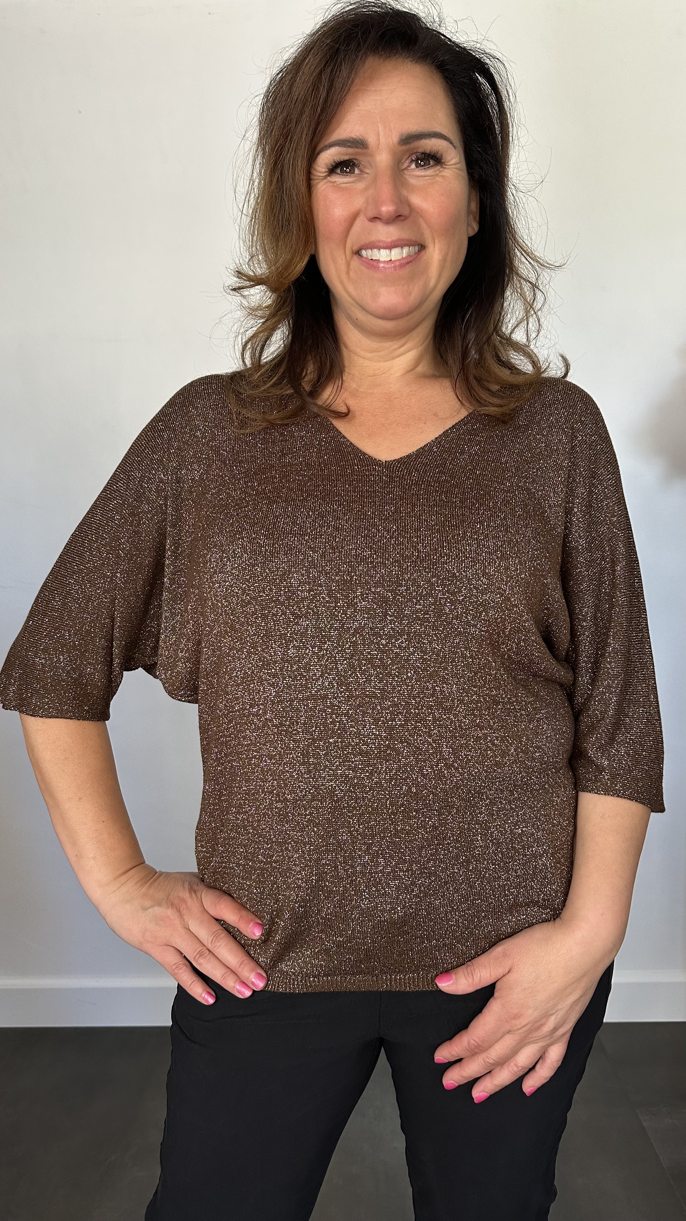 Trui silver sparkle donker bruin