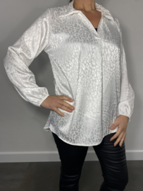 Satijnen blouse panter ecru