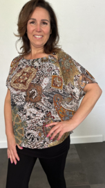 Blouse met boord paisley zwart wit bruin