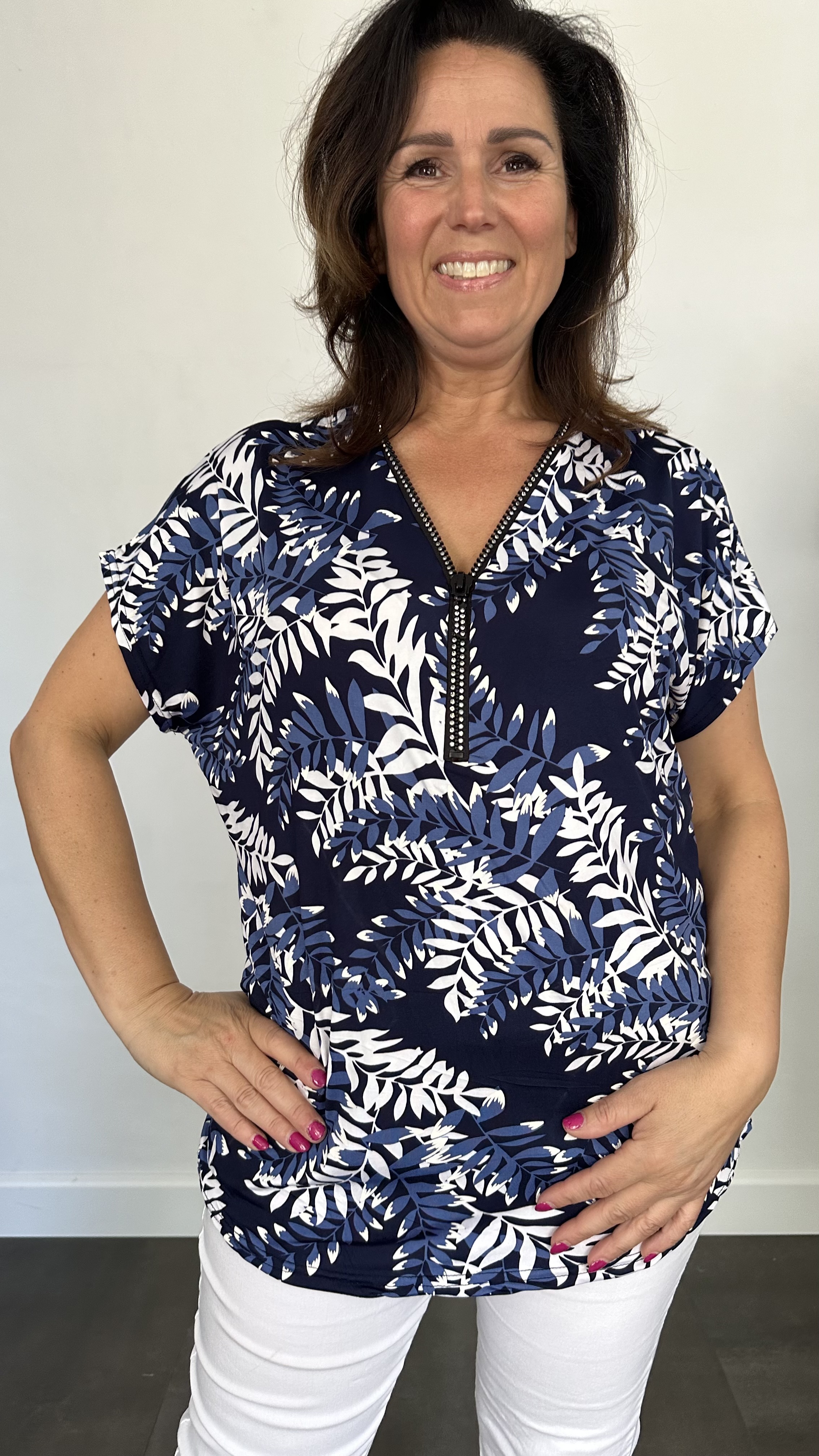Shirt Zipp twigs marine/ blauw