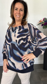 Blouse met boord lange mouw +Size Extra Lava marine