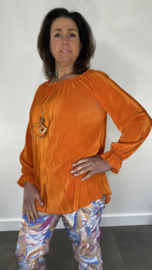 Blouse plissé met ketting oranje