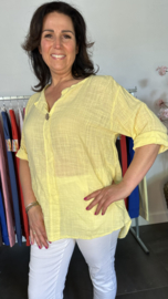 Linnenlook blouse met knoop geel