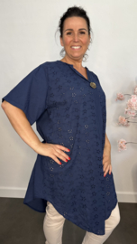 Broderie tuniek met knoop Marine