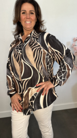 Stretch blouse soft Animal mix Zwart