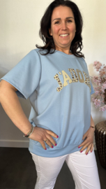 Sweatshirt J'adore panter/ bling IJsblauw