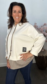 Sweater met capuchon /streep Ecru