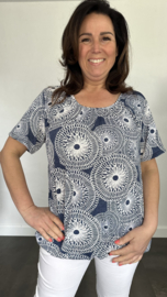 Ballon shirt met elastiek denim cirkels (+size)