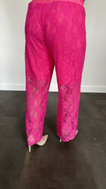 Kanten broek lacey met wijde pijp fuchsia