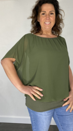 Blouse met boord korte mouw +SIZE leger groen