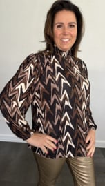 Shirt met gesmokte kraag zig zag soft zwart