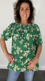 Blouse met gesmokte band Blossom groen