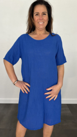  SALE Tuniek /jurk linnenlook met gehaakt detail Kobalt STANDAARD