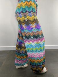 Broek met wijde pijp zigzag gekleurd