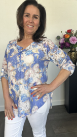 Kanten blouse gebloemd 2-delig kobalt blauw