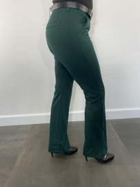 Flared pantalon met wijde pijp en riem donker groen