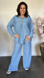 2-Delig comfy pak Sunny ribbel Jeans blauw SALE