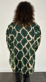 Velvet shirt met v-hals en pofmouw giraffe +SIZE groen