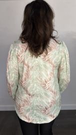 Soft shirt met v-hals en pofmouw tijger flame licht groen