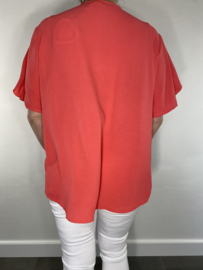 Blouse met ruche korte mouw koraal SALE 