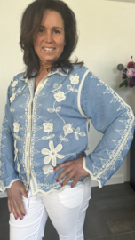 Denim blouse boho flower