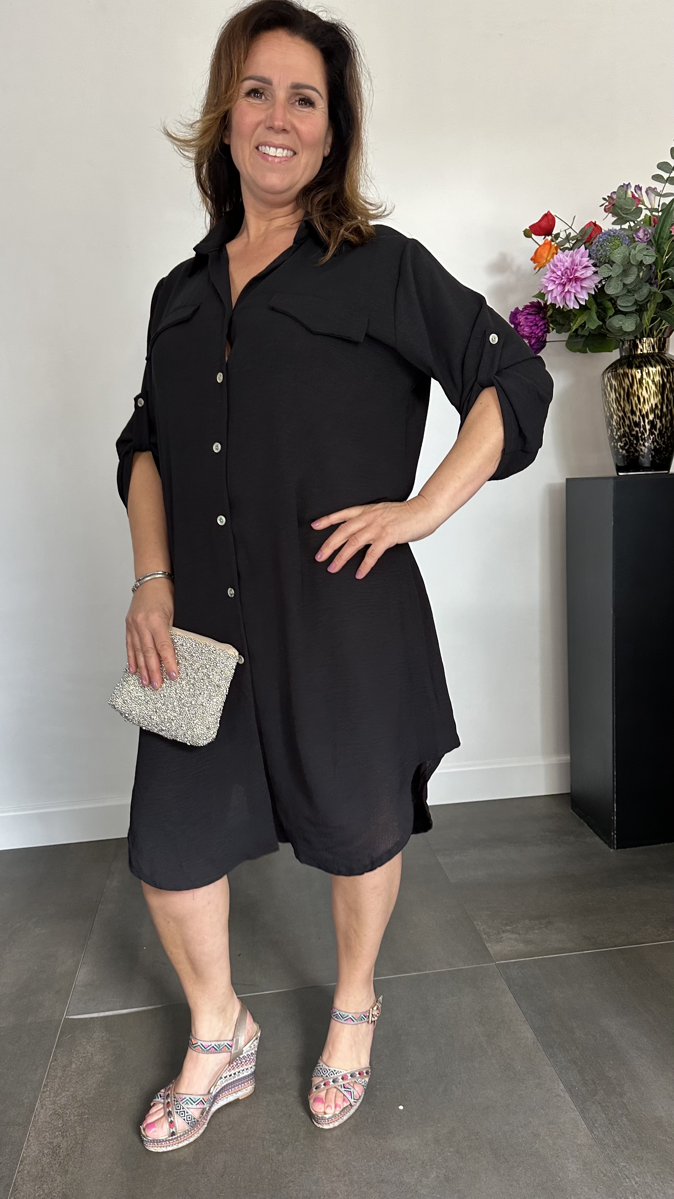 Blouse/ jurk crepe zwart